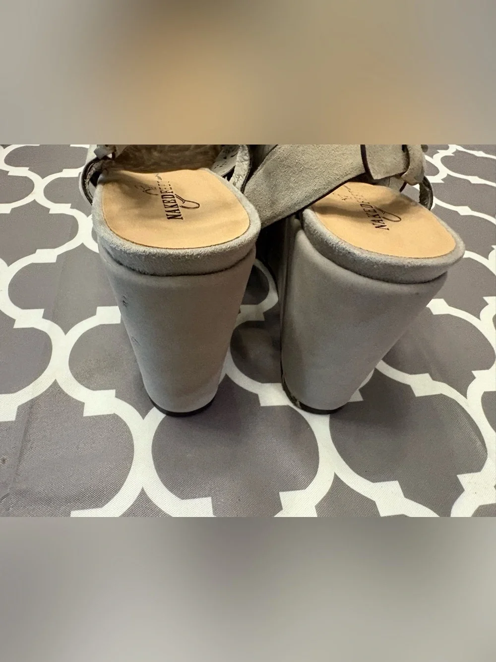 Naked Feet Pegasi laser-cut suede platform leather wedge sandals